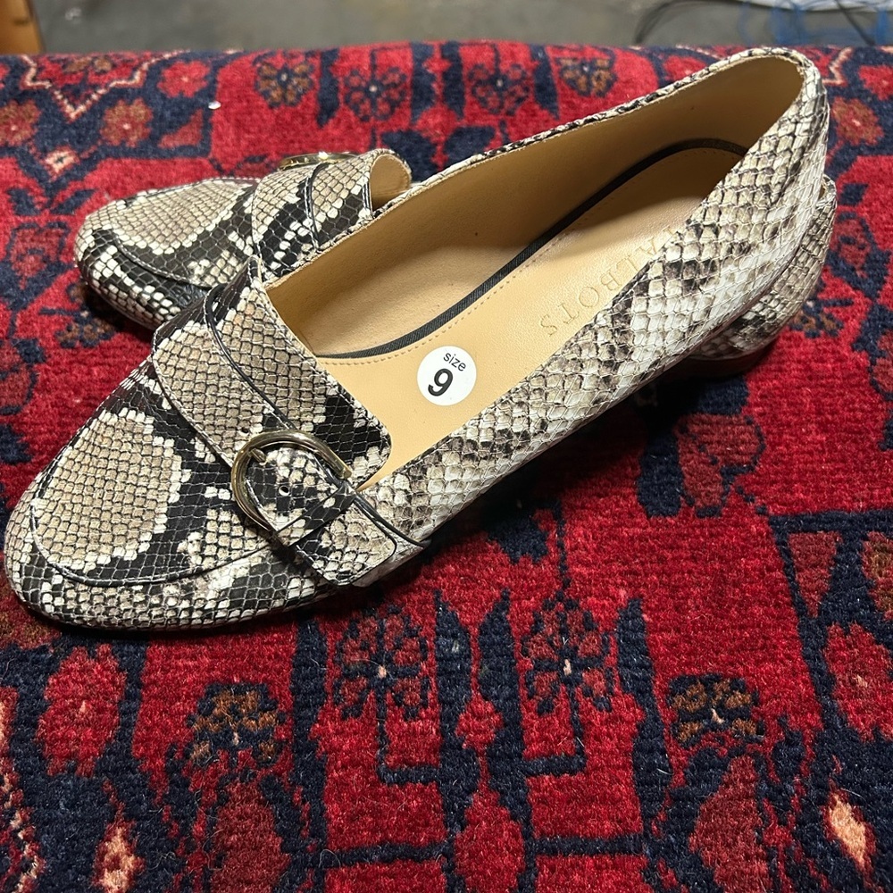 Talbots Black and Cream Snakeskin Loafers